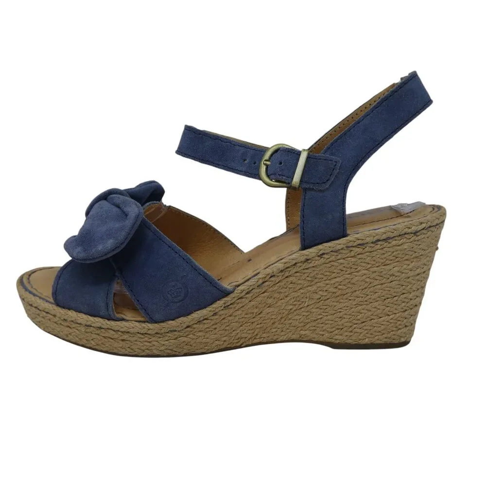 Born Monticello Blue Suede Jute Wrapped Wedge Heels Sandals Espadrilles Womens 8